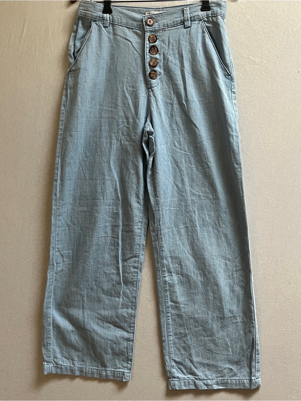 Zara Cotton Button Front Wide Leg Cropped Jeans Size S